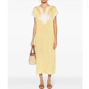 TORY BURCH Pink Motif-Embroidered Striped Kaftan Dress Size Medium Maxi Dress